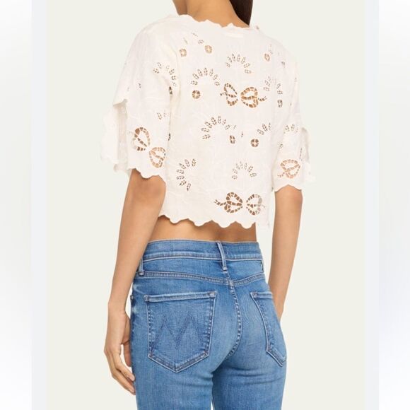 NWT Mother The Social Butterfly 100% Cotton Crop White Top Blouse Size M - Picture 5 of 12